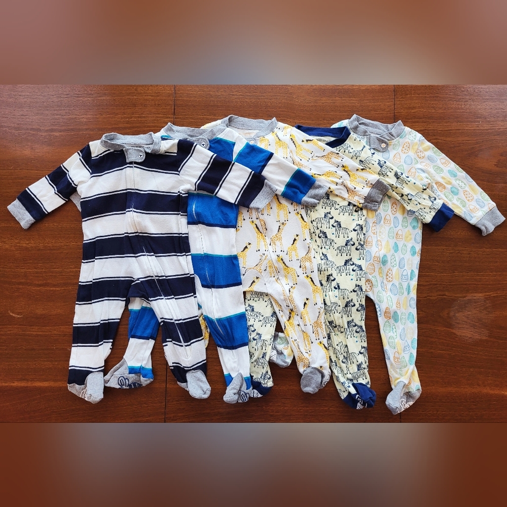 Burt's Bees Organic Loose-Fit Footed Pajama Lot of 5, 3-6 months